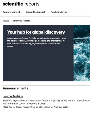 Scientific Reports (Nature, Springer) journal cover